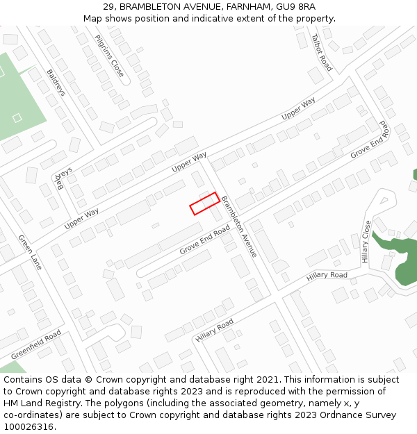 29, BRAMBLETON AVENUE, FARNHAM, GU9 8RA: Location map and indicative extent of plot