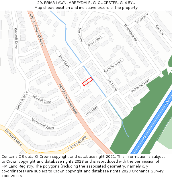 29, BRIAR LAWN, ABBEYDALE, GLOUCESTER, GL4 5YU: Location map and indicative extent of plot