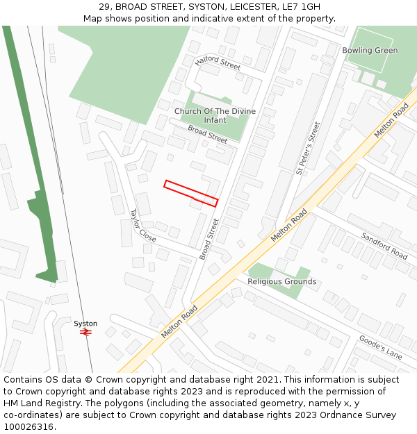 29, BROAD STREET, SYSTON, LEICESTER, LE7 1GH: Location map and indicative extent of plot