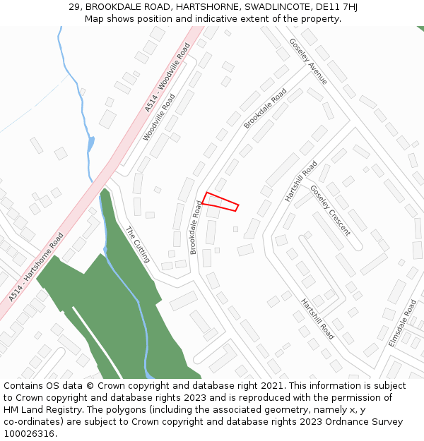 29, BROOKDALE ROAD, HARTSHORNE, SWADLINCOTE, DE11 7HJ: Location map and indicative extent of plot