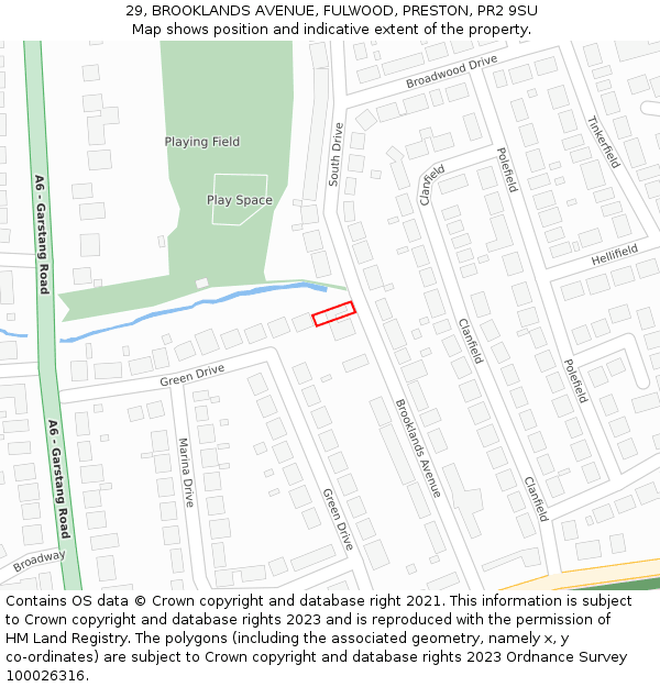 29, BROOKLANDS AVENUE, FULWOOD, PRESTON, PR2 9SU: Location map and indicative extent of plot