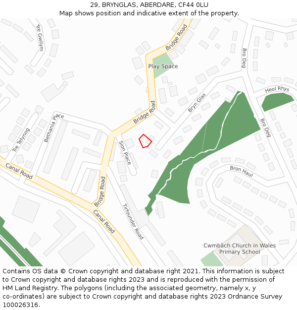 29, BRYNGLAS, ABERDARE, CF44 0LU: Location map and indicative extent of plot