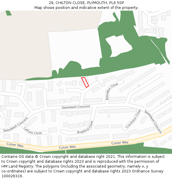 29, CHILTON CLOSE, PLYMOUTH, PL6 5SP: Location map and indicative extent of plot