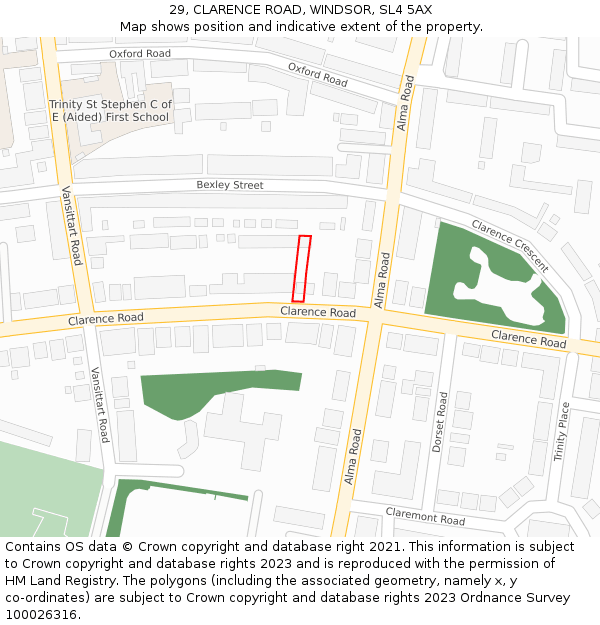 29, CLARENCE ROAD, WINDSOR, SL4 5AX: Location map and indicative extent of plot