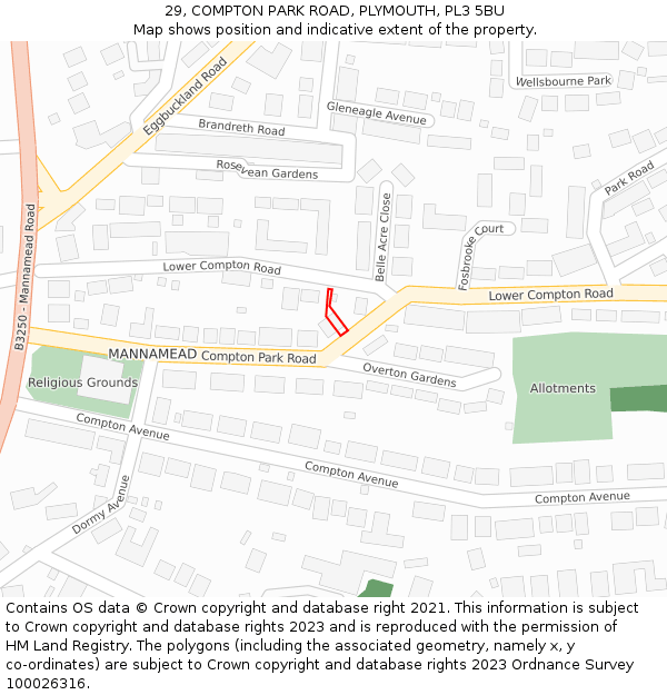 29, COMPTON PARK ROAD, PLYMOUTH, PL3 5BU: Location map and indicative extent of plot