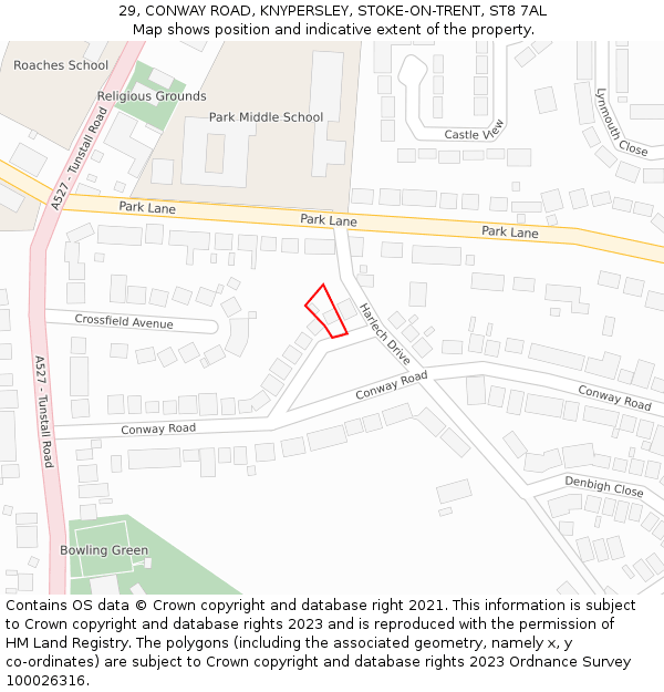 29, CONWAY ROAD, KNYPERSLEY, STOKE-ON-TRENT, ST8 7AL: Location map and indicative extent of plot