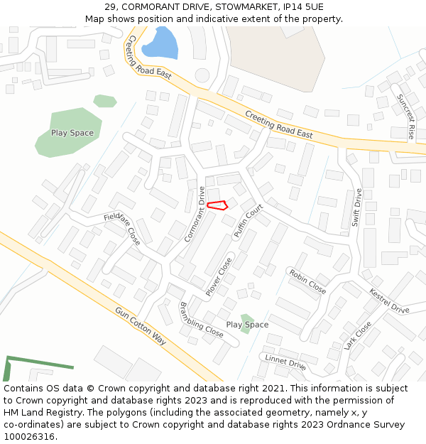 29, CORMORANT DRIVE, STOWMARKET, IP14 5UE: Location map and indicative extent of plot