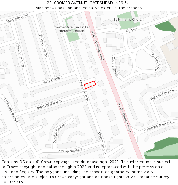 29, CROMER AVENUE, GATESHEAD, NE9 6UL: Location map and indicative extent of plot