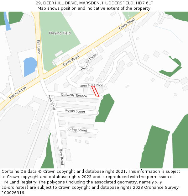 29, DEER HILL DRIVE, MARSDEN, HUDDERSFIELD, HD7 6LF: Location map and indicative extent of plot