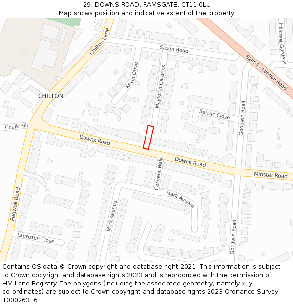 29, DOWNS ROAD, RAMSGATE, CT11 0LU: Location map and indicative extent of plot