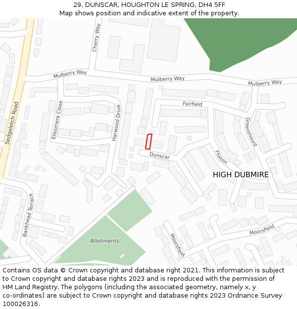 29, DUNSCAR, HOUGHTON LE SPRING, DH4 5FF: Location map and indicative extent of plot