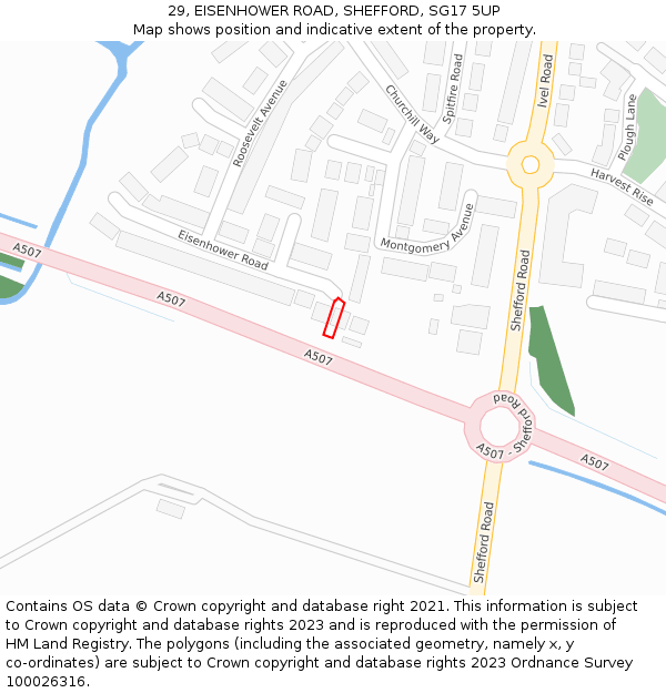 29, EISENHOWER ROAD, SHEFFORD, SG17 5UP: Location map and indicative extent of plot