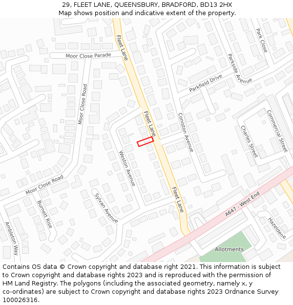 29, FLEET LANE, QUEENSBURY, BRADFORD, BD13 2HX: Location map and indicative extent of plot