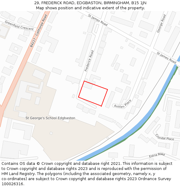 29, FREDERICK ROAD, EDGBASTON, BIRMINGHAM, B15 1JN: Location map and indicative extent of plot