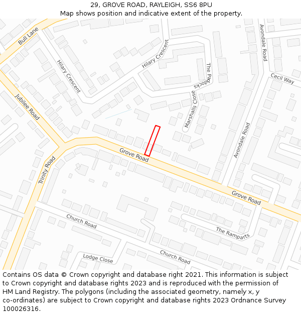 29, GROVE ROAD, RAYLEIGH, SS6 8PU: Location map and indicative extent of plot