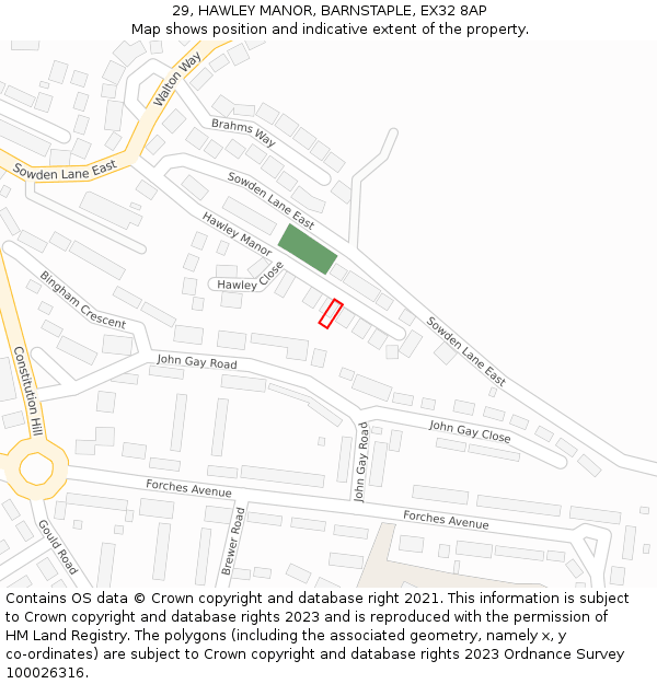 29, HAWLEY MANOR, BARNSTAPLE, EX32 8AP: Location map and indicative extent of plot