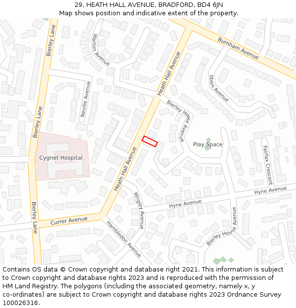 29, HEATH HALL AVENUE, BRADFORD, BD4 6JN: Location map and indicative extent of plot