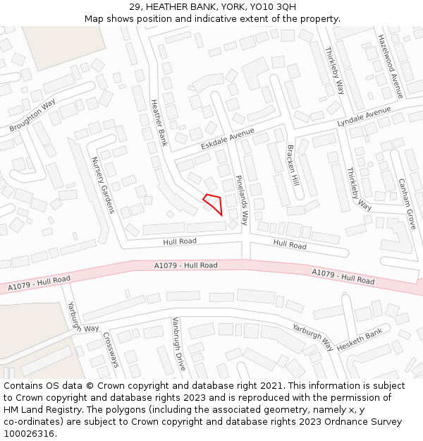 29, HEATHER BANK, YORK, YO10 3QH: Location map and indicative extent of plot