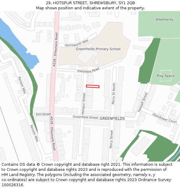 29, HOTSPUR STREET, SHREWSBURY, SY1 2QB: Location map and indicative extent of plot