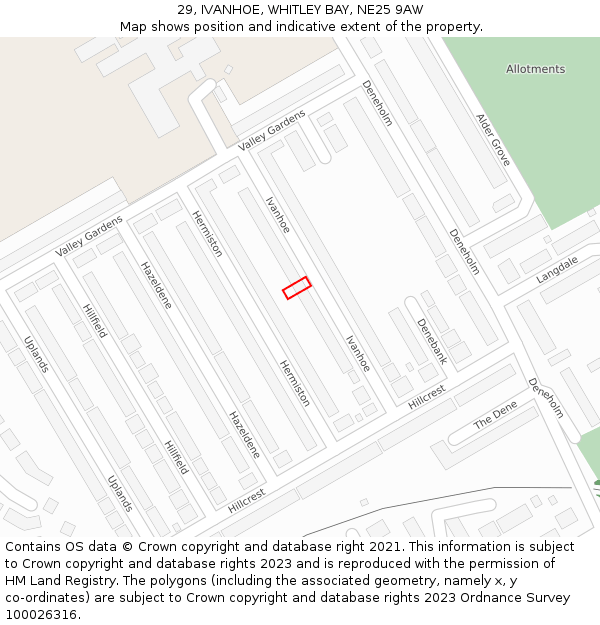 29, IVANHOE, WHITLEY BAY, NE25 9AW: Location map and indicative extent of plot