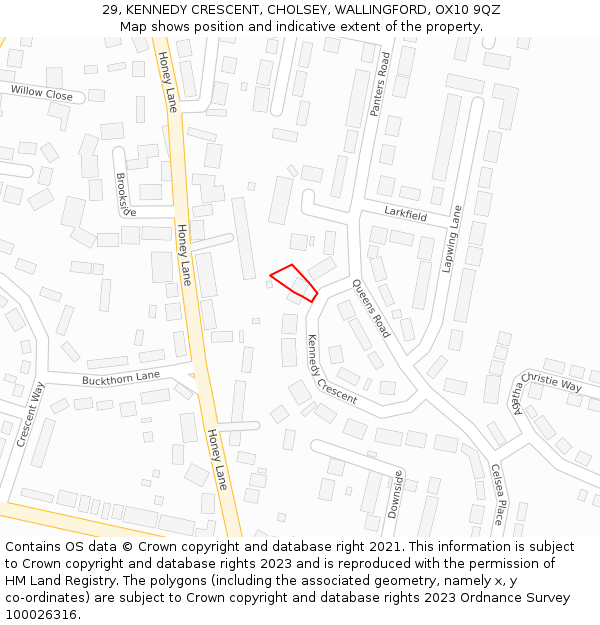 29, KENNEDY CRESCENT, CHOLSEY, WALLINGFORD, OX10 9QZ: Location map and indicative extent of plot