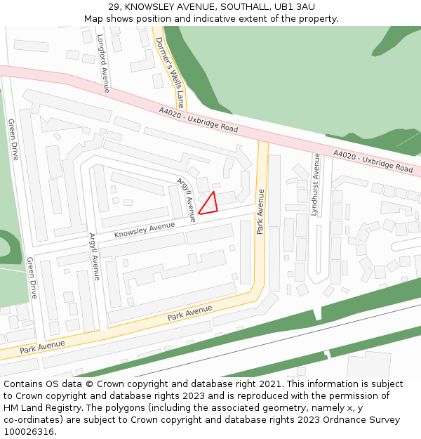 29, KNOWSLEY AVENUE, SOUTHALL, UB1 3AU: Location map and indicative extent of plot