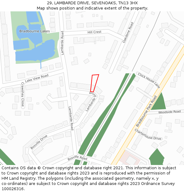 29, LAMBARDE DRIVE, SEVENOAKS, TN13 3HX: Location map and indicative extent of plot