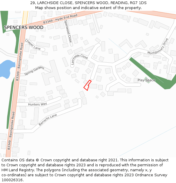 29, LARCHSIDE CLOSE, SPENCERS WOOD, READING, RG7 1DS: Location map and indicative extent of plot