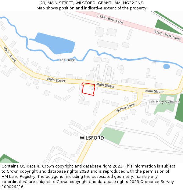 29, MAIN STREET, WILSFORD, GRANTHAM, NG32 3NS: Location map and indicative extent of plot