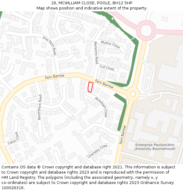 29, MCWILLIAM CLOSE, POOLE, BH12 5HP: Location map and indicative extent of plot