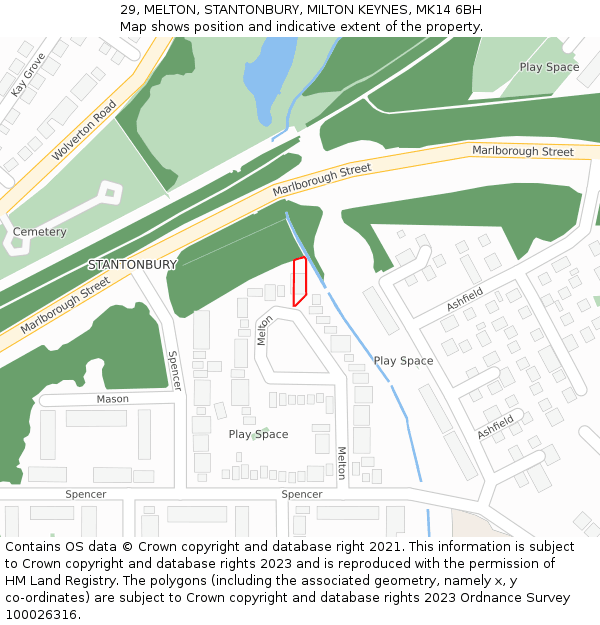 29, MELTON, STANTONBURY, MILTON KEYNES, MK14 6BH: Location map and indicative extent of plot