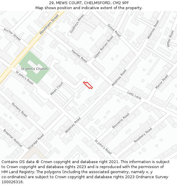 29, MEWS COURT, CHELMSFORD, CM2 9PF: Location map and indicative extent of plot