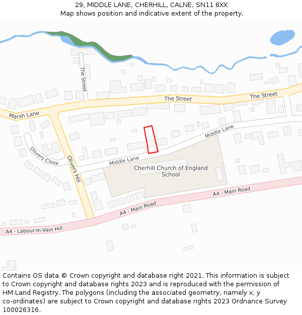 29, MIDDLE LANE, CHERHILL, CALNE, SN11 8XX: Location map and indicative extent of plot