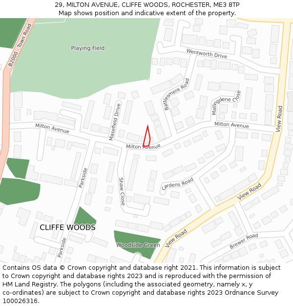 29, MILTON AVENUE, CLIFFE WOODS, ROCHESTER, ME3 8TP: Location map and indicative extent of plot