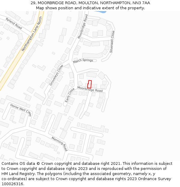 29, MOORBRIDGE ROAD, MOULTON, NORTHAMPTON, NN3 7AA: Location map and indicative extent of plot