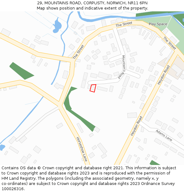 29, MOUNTAINS ROAD, CORPUSTY, NORWICH, NR11 6PN: Location map and indicative extent of plot