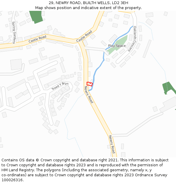 29, NEWRY ROAD, BUILTH WELLS, LD2 3EH: Location map and indicative extent of plot