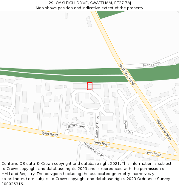 29, OAKLEIGH DRIVE, SWAFFHAM, PE37 7AJ: Location map and indicative extent of plot