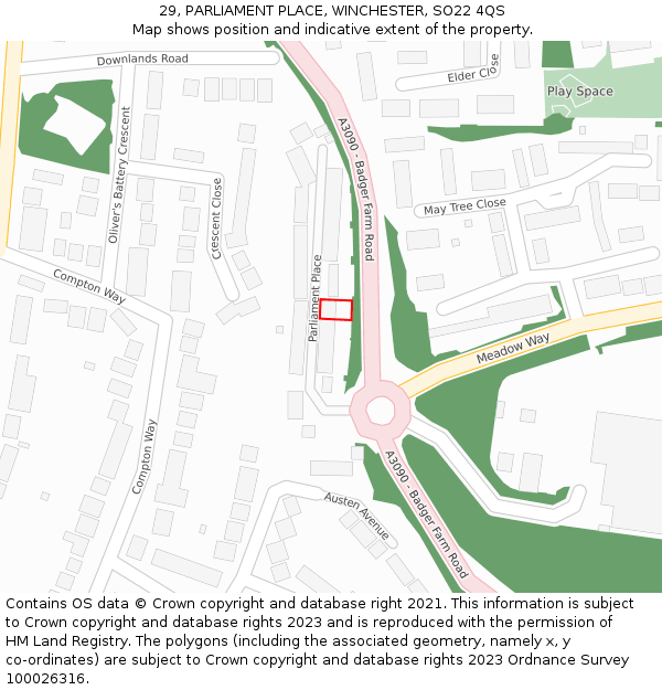 29, PARLIAMENT PLACE, WINCHESTER, SO22 4QS: Location map and indicative extent of plot