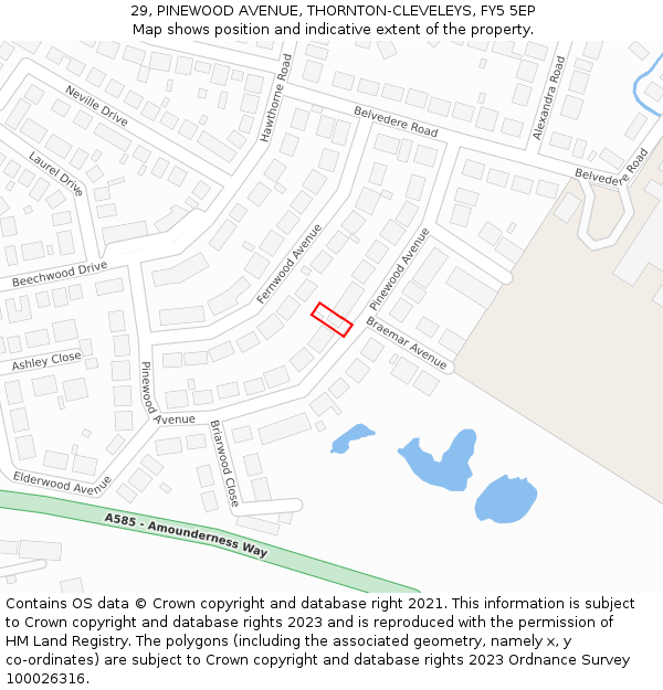 29, PINEWOOD AVENUE, THORNTON-CLEVELEYS, FY5 5EP: Location map and indicative extent of plot