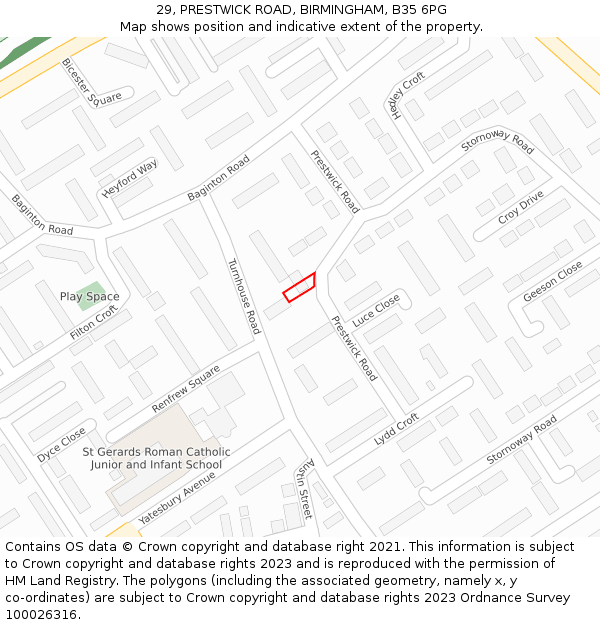 29, PRESTWICK ROAD, BIRMINGHAM, B35 6PG: Location map and indicative extent of plot