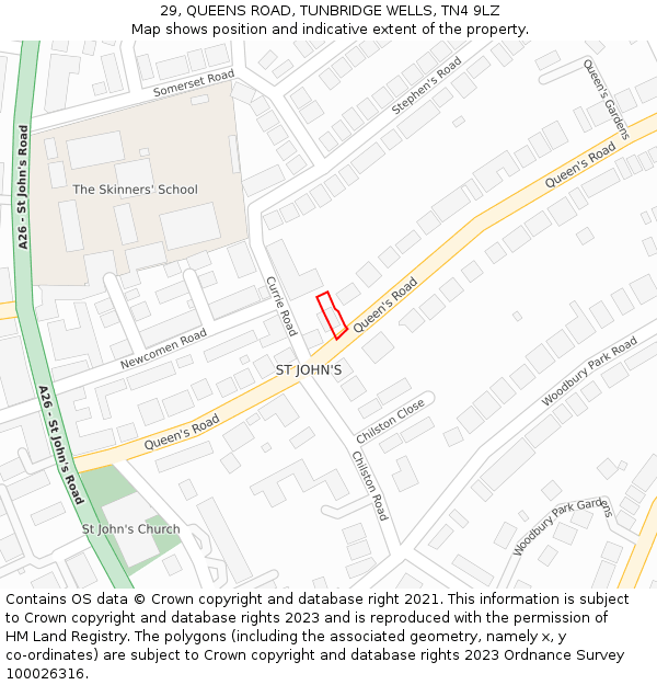 29, QUEENS ROAD, TUNBRIDGE WELLS, TN4 9LZ: Location map and indicative extent of plot