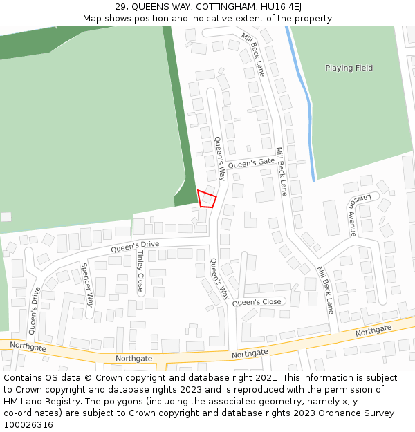 29, QUEENS WAY, COTTINGHAM, HU16 4EJ: Location map and indicative extent of plot