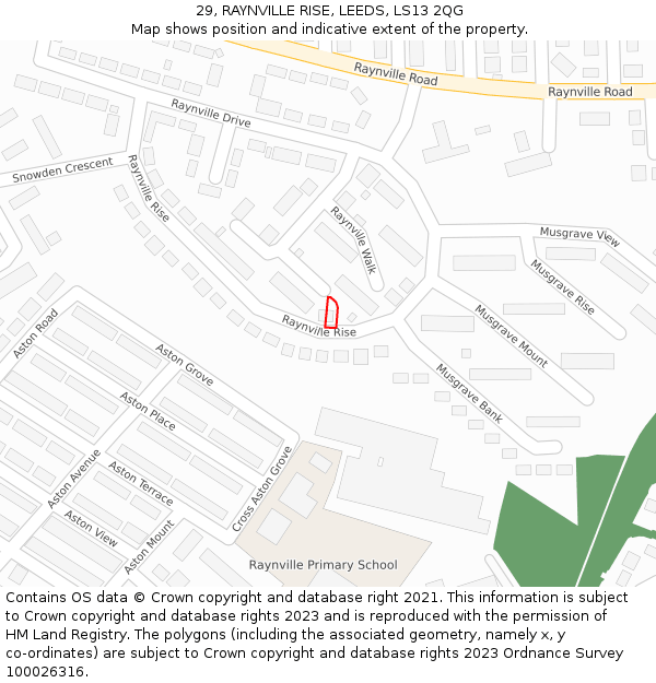 29, RAYNVILLE RISE, LEEDS, LS13 2QG: Location map and indicative extent of plot
