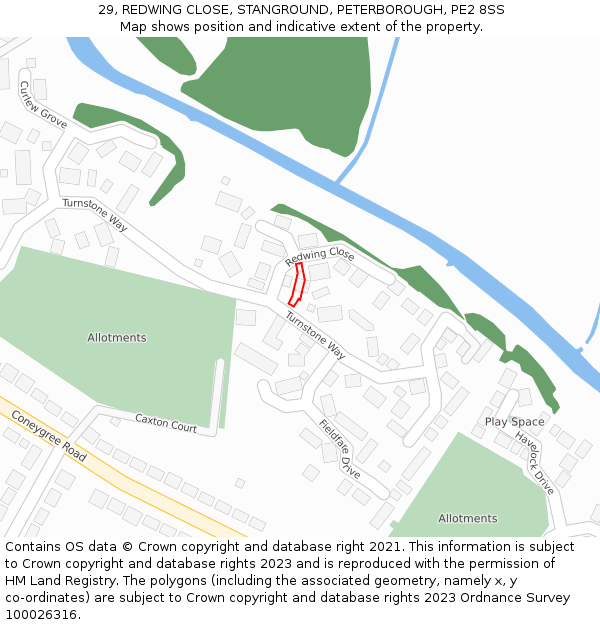 29, REDWING CLOSE, STANGROUND, PETERBOROUGH, PE2 8SS: Location map and indicative extent of plot