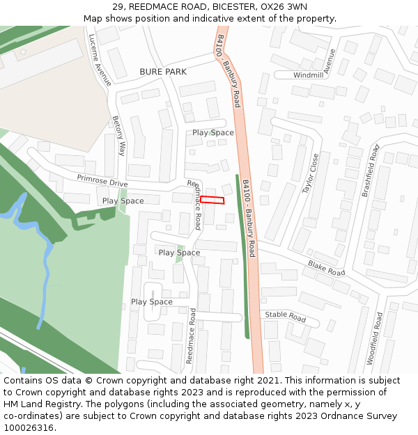 29, REEDMACE ROAD, BICESTER, OX26 3WN: Location map and indicative extent of plot