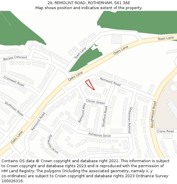 29, REMOUNT ROAD, ROTHERHAM, S61 3AE: Location map and indicative extent of plot