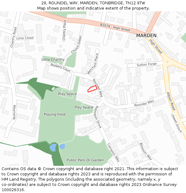29, ROUNDEL WAY, MARDEN, TONBRIDGE, TN12 9TW: Location map and indicative extent of plot