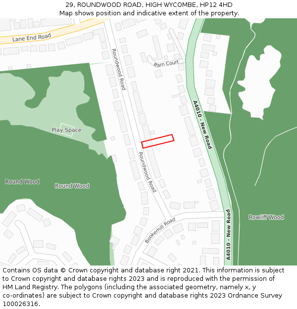 29, ROUNDWOOD ROAD, HIGH WYCOMBE, HP12 4HD: Location map and indicative extent of plot