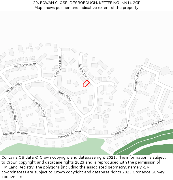 29, ROWAN CLOSE, DESBOROUGH, KETTERING, NN14 2GP: Location map and indicative extent of plot